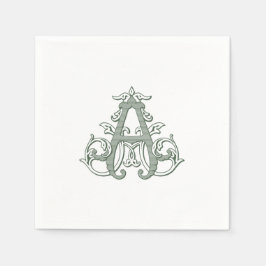Dark Green "A" Monogram Cocktail Napkins スタンダードカクテルナプキン