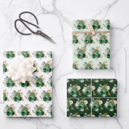 Dark Green and Gold Elegant Flowers ラッピングペーパーシート