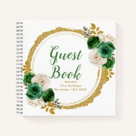 Dark Green and Gold Elegant Flowers Birthday Party ノートブック