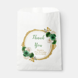 Dark Green and Gold Elegant Flowers Birthday Party フェイバーバッグ