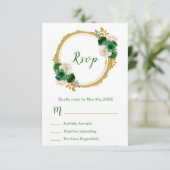 Dark Green and Gold Elegant Flowers Sweet Sixteen 出欠カード (スタンド正面)