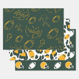 Dark Green and Gold Football Playbook Patterns ラッピングペーパーシート