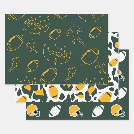 Dark Green and Gold Football Playbook Patterns ラッピングペーパーシート (セット)