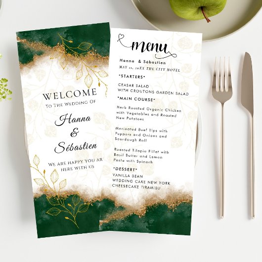 Dark green and gold Wedding Menu メニュー