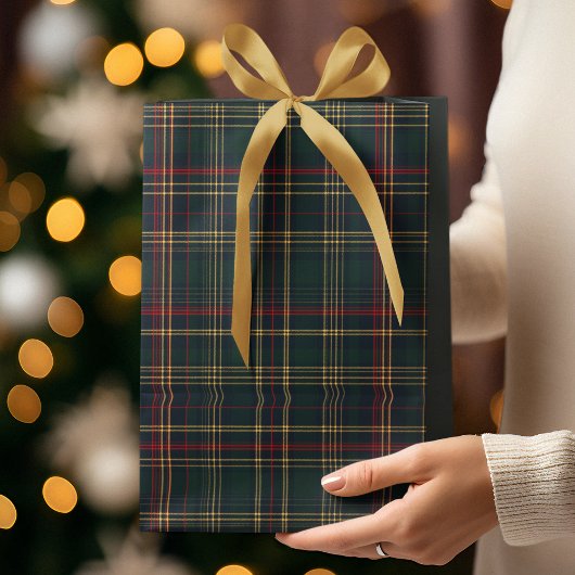 Dark Green and Red Christmas Plaid Gift Bag ミディアムペーパーバッグ