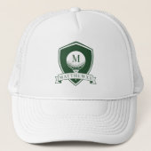 Dark Green and White Name Initial Monogram Golfer キャップ (正面)