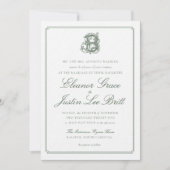 Dark Green "B" Monogram Wedding Invitation 招待状 (正面)