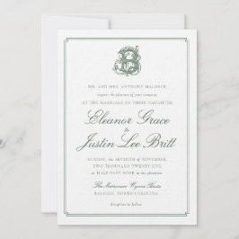 Dark Green "B" Monogram Wedding Invitation 招待状