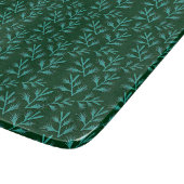  Dark Green Background with Teal Botanical Leaves カッティングボード (角)