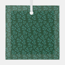  Dark Green Background with Teal Botanical Leaves ガラスオーナメント