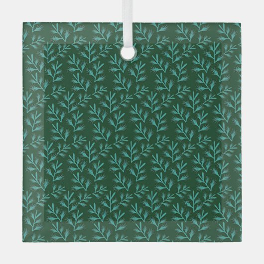  Dark Green Background with Teal Botanical Leaves ガラスオーナメント (正面)