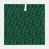  Dark Green Background with Teal Botanical Leaves ガラスオーナメント (裏面)