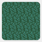  Dark Green Background with Teal Botanical Leaves スクエアシール (正面)