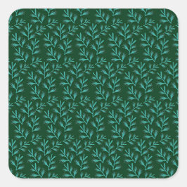  Dark Green Background with Teal Botanical Leaves スクエアシール