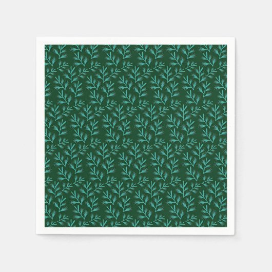  Dark Green Background with Teal Botanical Leaves スタンダードカクテルナプキン (正面)