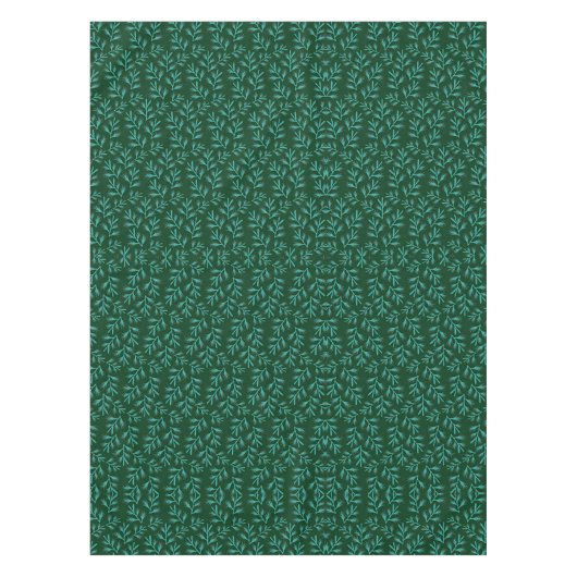  Dark Green Background with Teal Botanical Leaves テーブルクロス (正面)