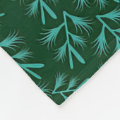  Dark Green Background with Teal Botanical Leaves フリースブランケット (角)