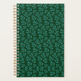  Dark Green Background with Teal Botanical Leaves プランナー手帳