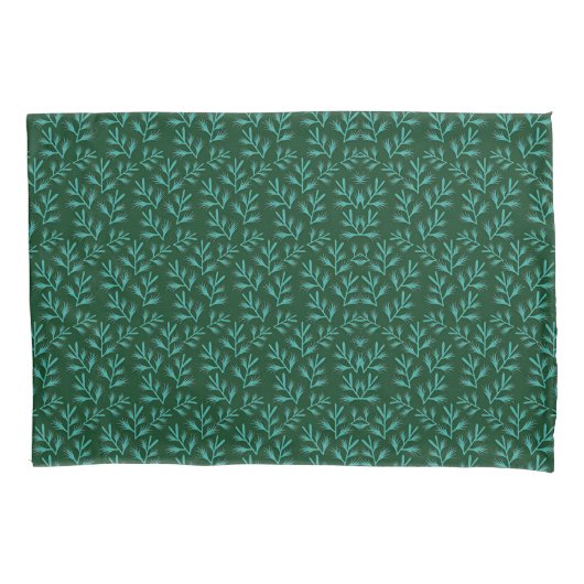  Dark Green Background with Teal Botanical Leaves 枕カバー (正面左)