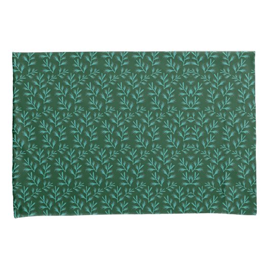  Dark Green Background with Teal Botanical Leaves 枕カバー (正面右)