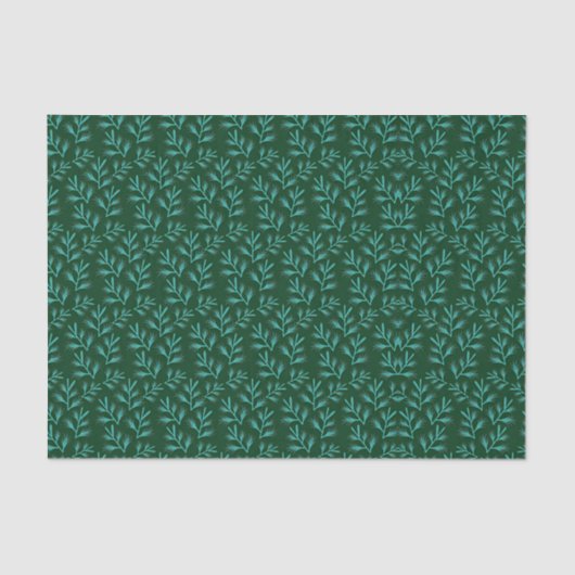  Dark Green Background with Teal Botanical Leaves 薄葉紙 (正面)