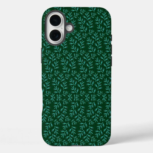  Dark Green Background with Teal Botanical Leaves Case-Mate iPhoneケース (裏面)