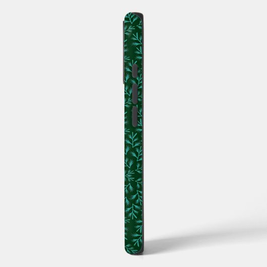  Dark Green Background with Teal Botanical Leaves Case-Mate iPhoneケース (裏面 / 左)