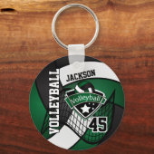 Dark Green, Black & White Volleyball Design キーホルダー (正面)