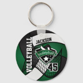 Dark Green, Black & White Volleyball Design キーホルダー (裏面)
