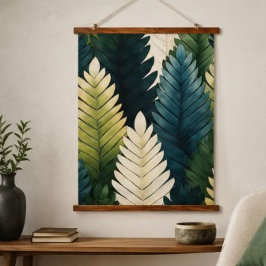 Dark Green Botanical Leaf Pattern Wall Art 吊り下げ型タペストリー