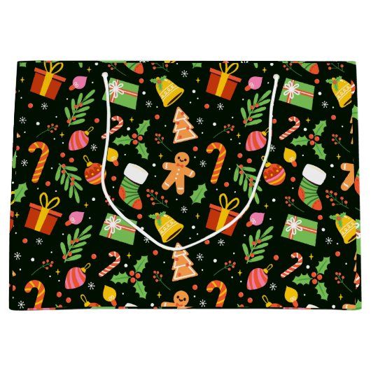 Dark Green Christmas Abstract Pattern ラージペーパーバッグ (正面)