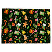 Dark Green Christmas Abstract Pattern ラージペーパーバッグ (裏面)