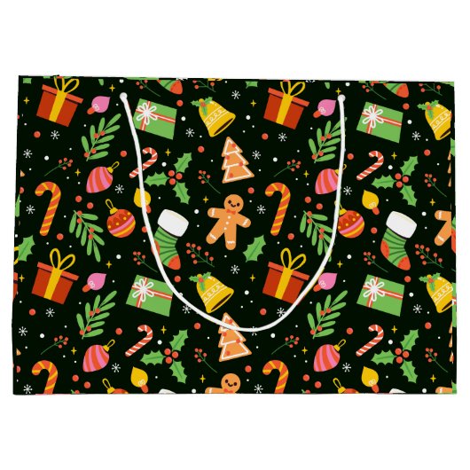 Dark Green Christmas Abstract Pattern ラージペーパーバッグ (裏面)