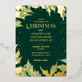 Dark Green Christmas Holiday Luxury Holly Berry 箔招待状