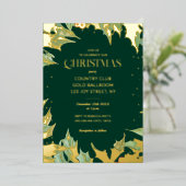 Dark Green Christmas Holiday Luxury Holly Berry 箔招待状 (立ち正面)