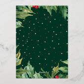 Dark Green Christmas Holiday Luxury Holly Berry 箔招待状 (裏面)