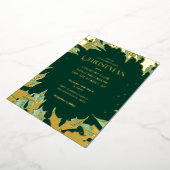 Dark Green Christmas Holiday Luxury Holly Berry 箔招待状 (回転した状態)