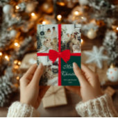 Dark Green Christmas Photo Card with Red Bow シーズンカード