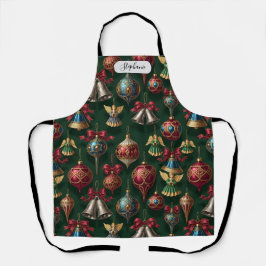 Dark Green Classic Ornament Pattern Personalized エプロン