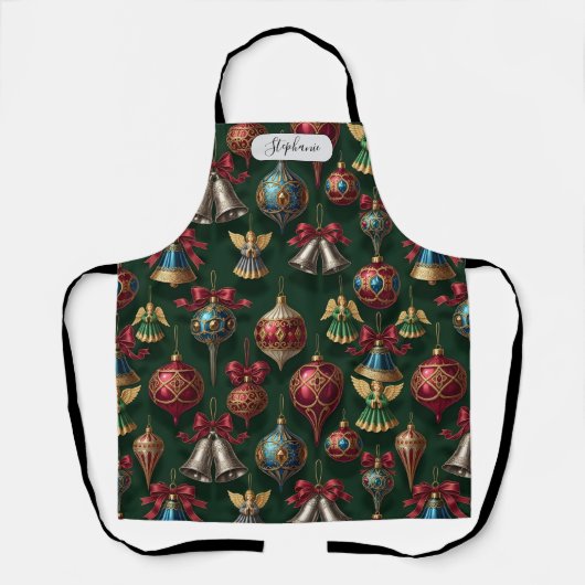 Dark Green Classic Ornament Pattern Personalized エプロン (正面)
