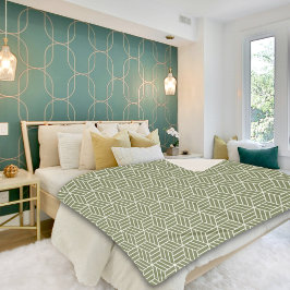 Dark Green Cube Line PatternSherpa Blanket シェルパブランケット