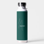 Dark Green | Custom Monogram Script Name Stylish ウォーターボトル<br><div class="desc">Custom Classic Dark Green Script Monogram Name Elegant Chic Water Bottle. A simple and modern design in cute elegant trendy dark green color featuring handwritten calligraphy for a professional and sophisticated look. Create your own personalized ecofriendly gifts. Any font, any color, no minimum.</div>