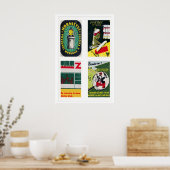 Dark Green Czechoslovak Matchbox Labels Grid ポスター (キッチン)
