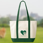 Dark Green Dog or Cat Paw Heart Monogram トートバッグ