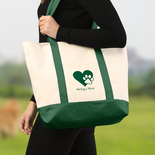 Dark Green Dog or Cat Paw Heart Monogram トートバッグ