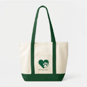 Dark Green Dog or Cat Paw Heart Monogram トートバッグ (正面)