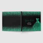Dark Green Dress Faux Glitter Quinceanera ゲストブック (全面)