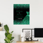 Dark Green Dress Faux Glitter Quinceanera Welcome ポスター (ホームオフィス)