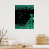 Dark Green Dress Faux Glitter Quinceanera Welcome ポスター (キッチン)