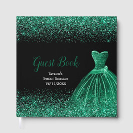 Dark Green Dress Faux Glitter Sweet 16 Birthday ゲストブック